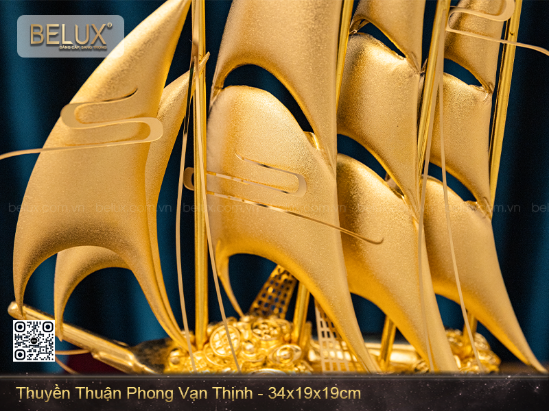 Mô hình thuyền thuận phong vạn thịnh dát vàng&nbsp;